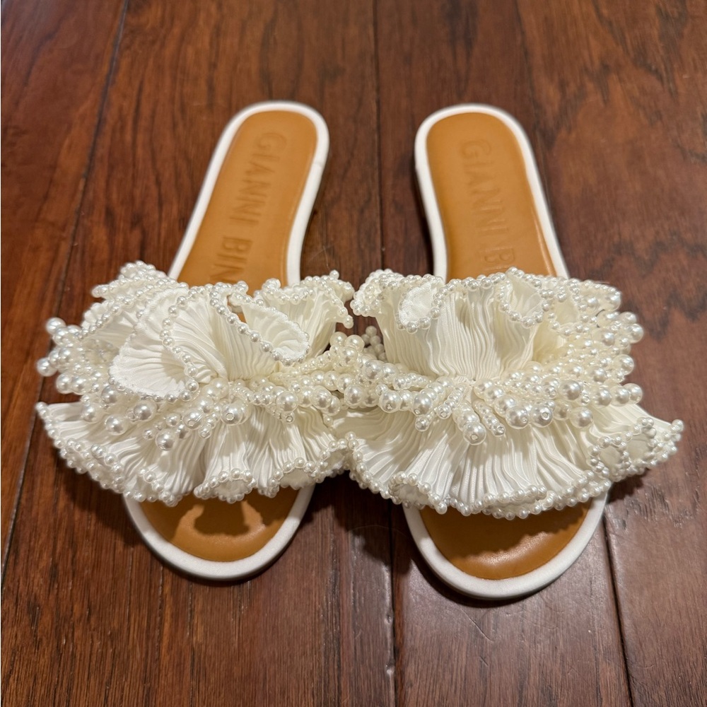 Gianni Bini Ivory Pearl Embellished Sandals